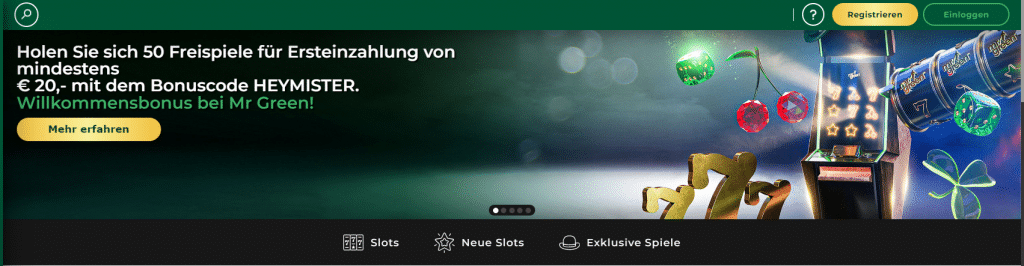 Startscreen Mr Green Online Casino