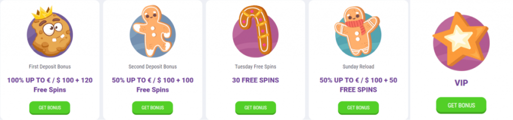 Screenshot van Cookie casino Bonuses