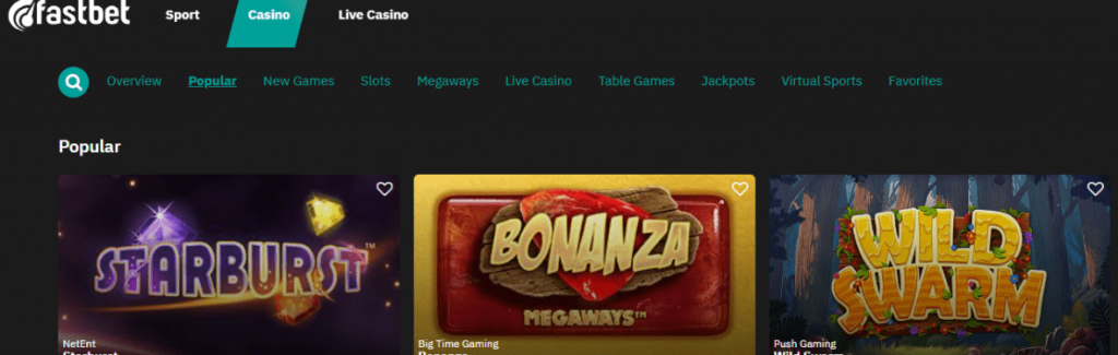 Skärmdump av Fastbet casino