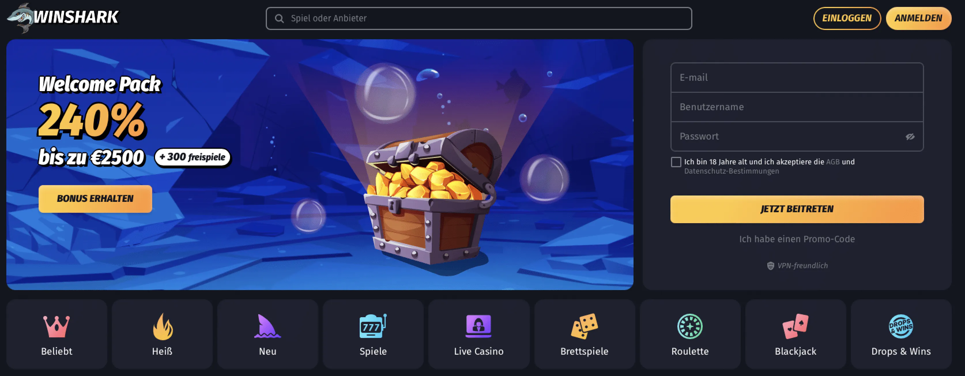 Winshark Casino im Ausland Spielen