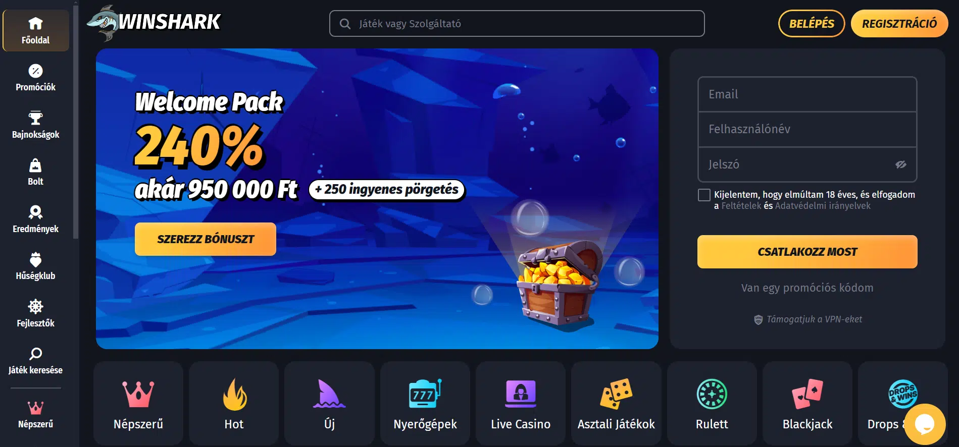 Winshark Casino SMS-befizetési alternatívákkal