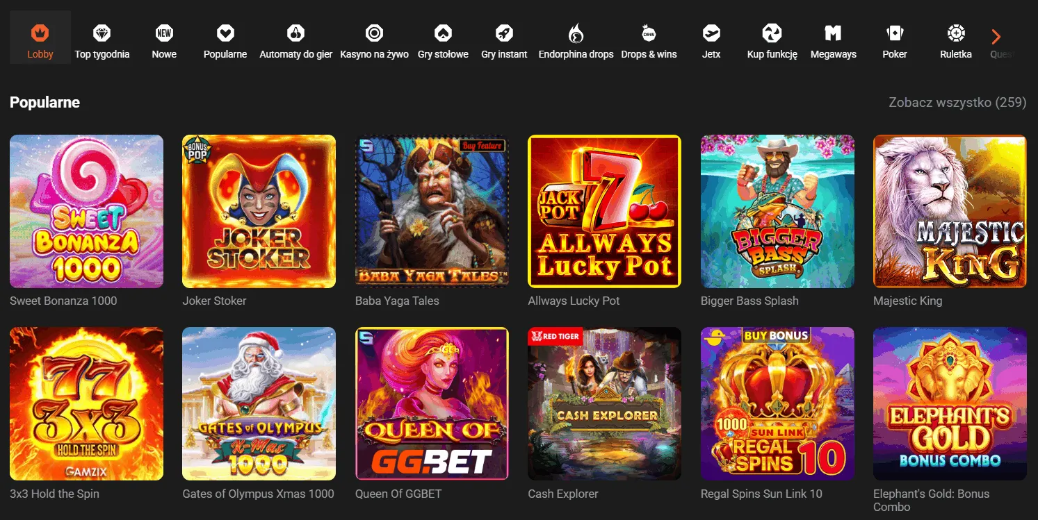 Gry w GGbet Kasyno