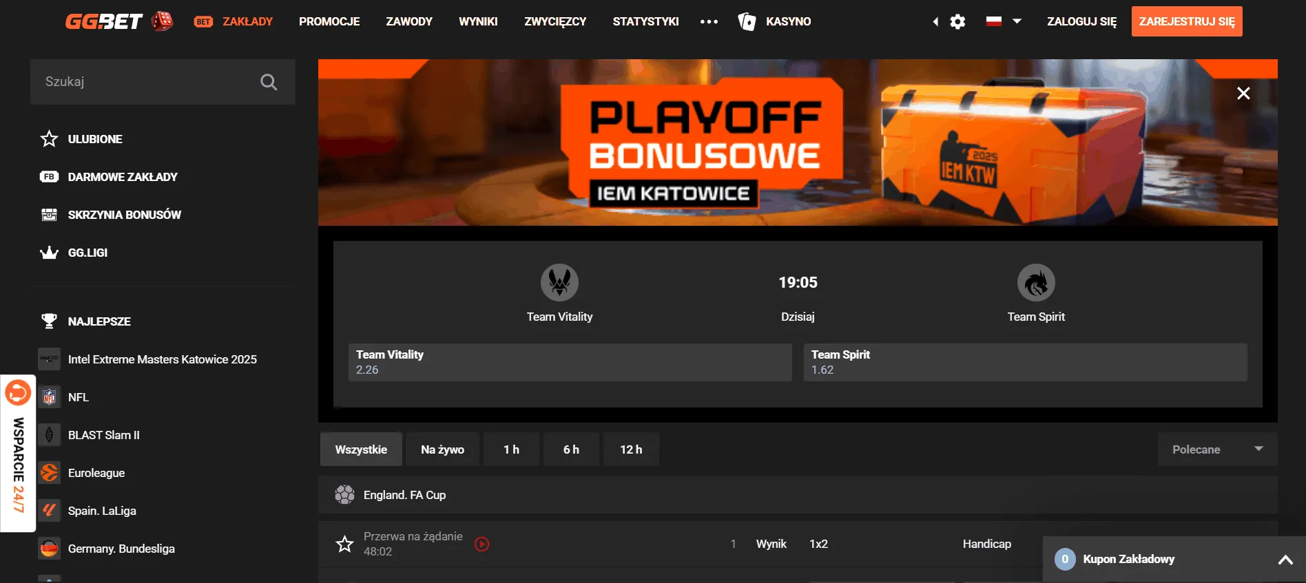 Zakłady sportowe w GGbet Casyno