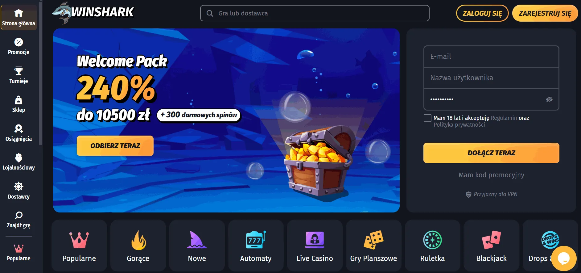 Nowe kasyno Winshark