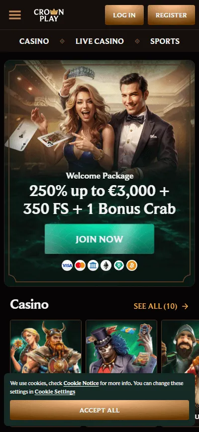 250 % Willkommensbonus bei Crown Play – Bis zu €3000 + 350 Freispiele + 1 Bonus Crab Crown Play Casino Willkommenspaket mit 250 % Bonus bis zu €3000, 350 Freispielen und 1 Bonus Crab
