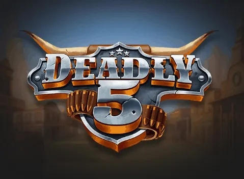 Deadly 5 – Wildwest-Spielautomat mit Sheriff-Thema und Revolverhelden-Optik Deadly 5 Slot-Logo mit Sheriff-Stern, Patronengurt und Westernhintergrund