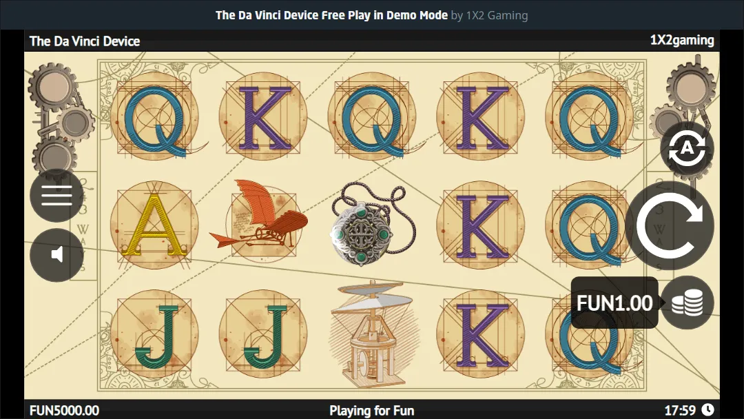 The Da Vinci Device Gratis-Spielautomat von 1X2 Gaming The Da Vinci Device Spielautomat im Demo-Modus mit Flugmaschine, Amulett und Erfindungen von Leonardo da Vinci