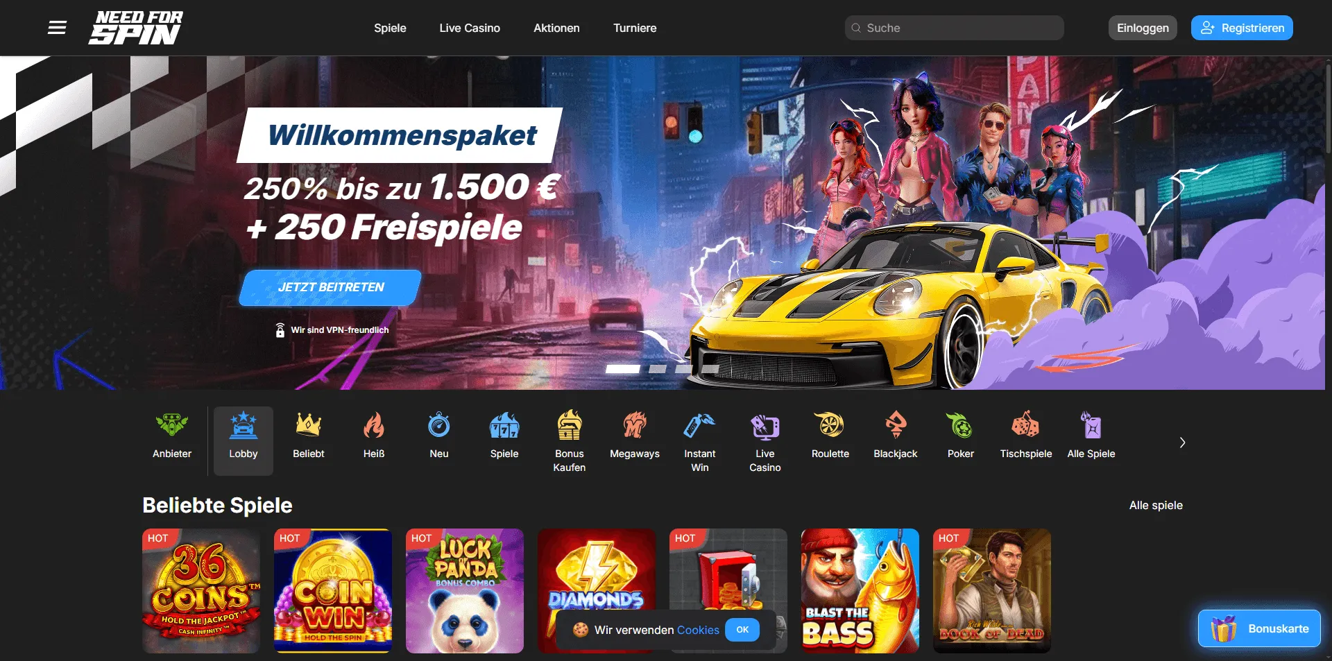 Wochenbonus bei Need for Spin – 30 % bis zu 200 € jeden Mittwoch sichern Need for Spin Online Casino Aktion – 30 % bis zu 200 € Wochenbonus am Mittwoch mit gelbem Sportwagen und Spielcharakteren