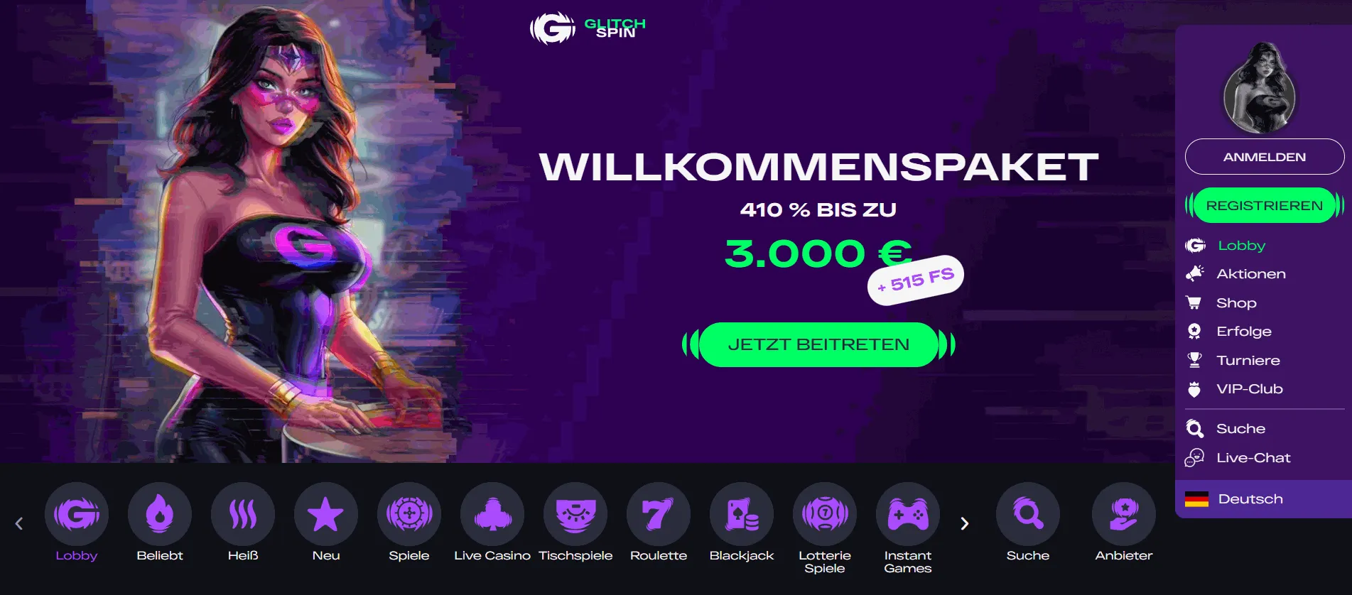 Glitch Spin Casino mit Bonus ab 400%