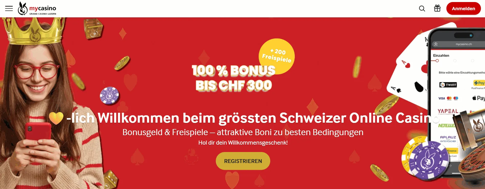 Mycasino.ch Hauptseite