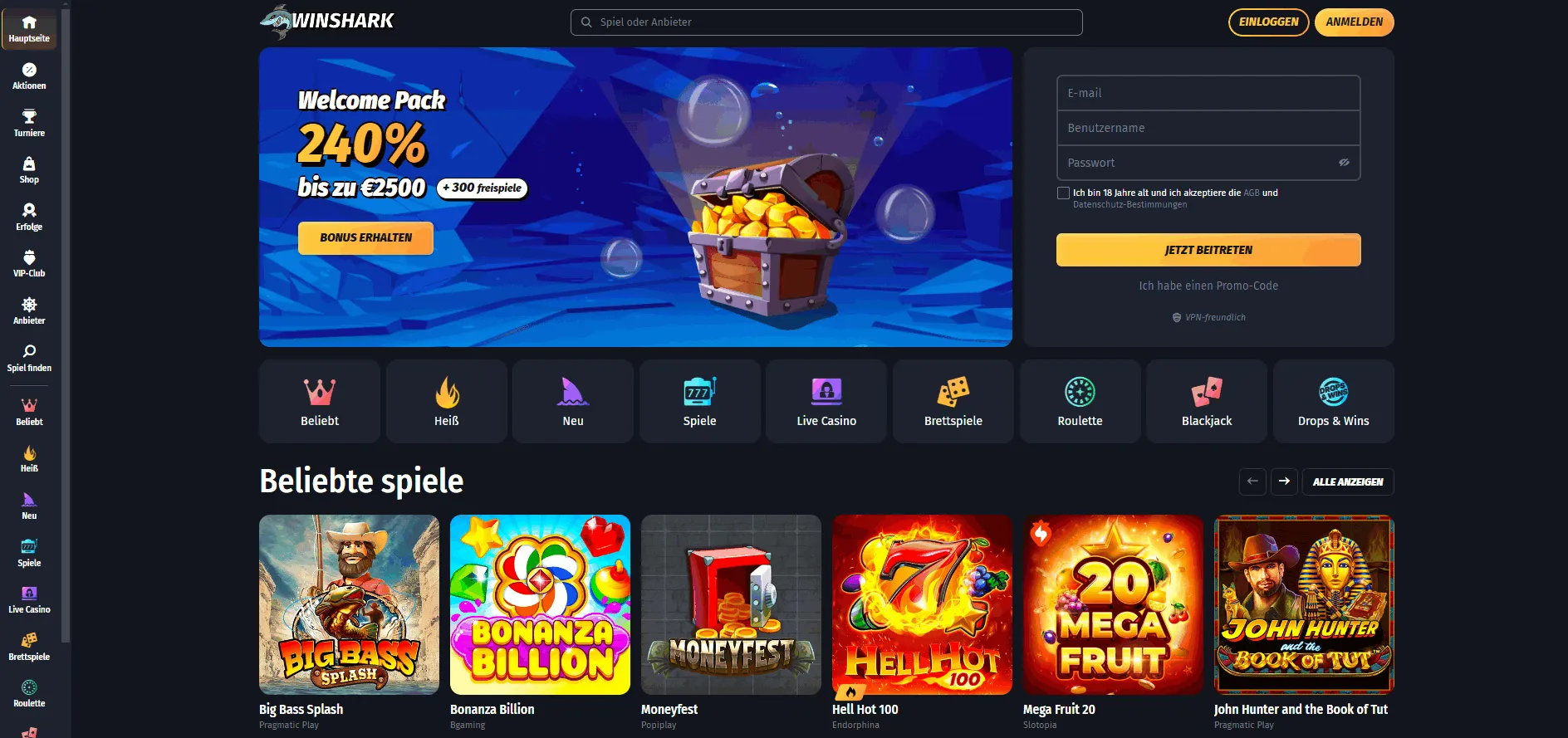 Winshark Casino mit Drei Einzahlungen
