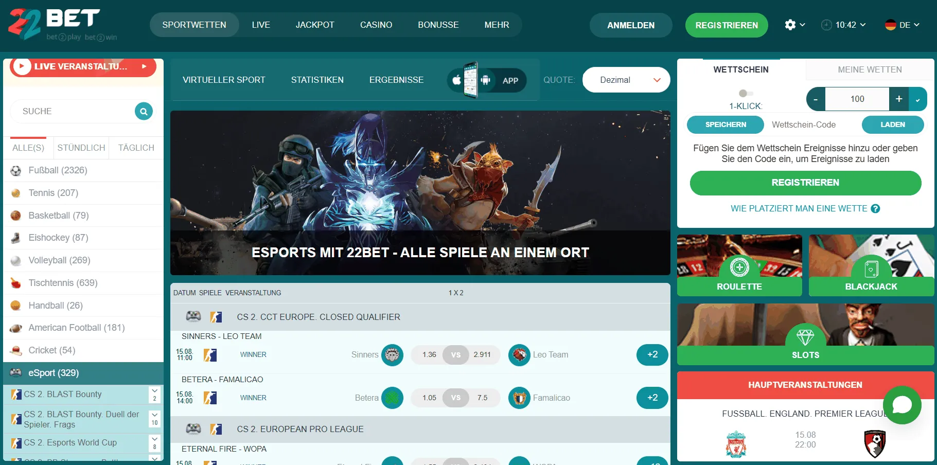 22Bet eSports Wettanbieter