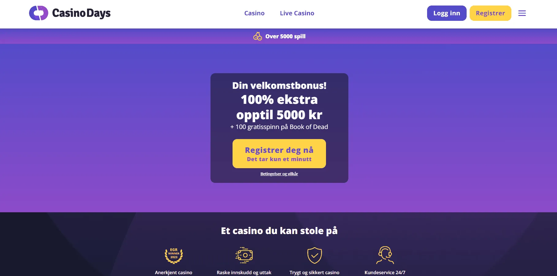 CasinoDays Hjemmeside