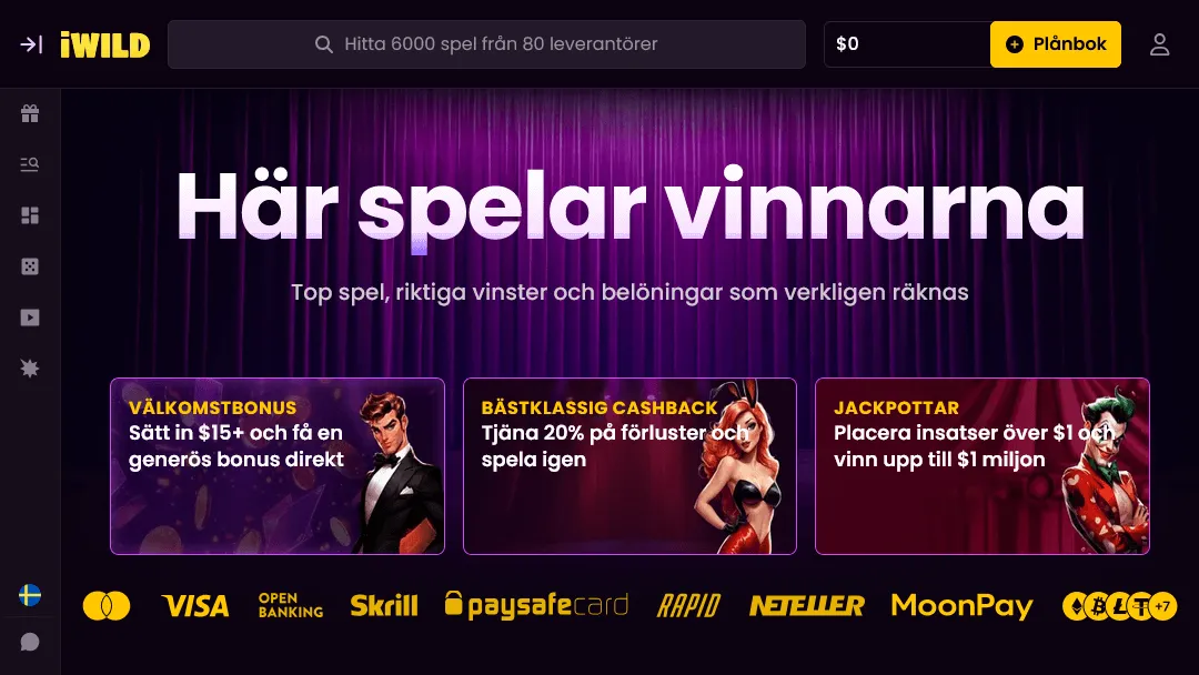 iWild Casino hemsida med bonusbanners