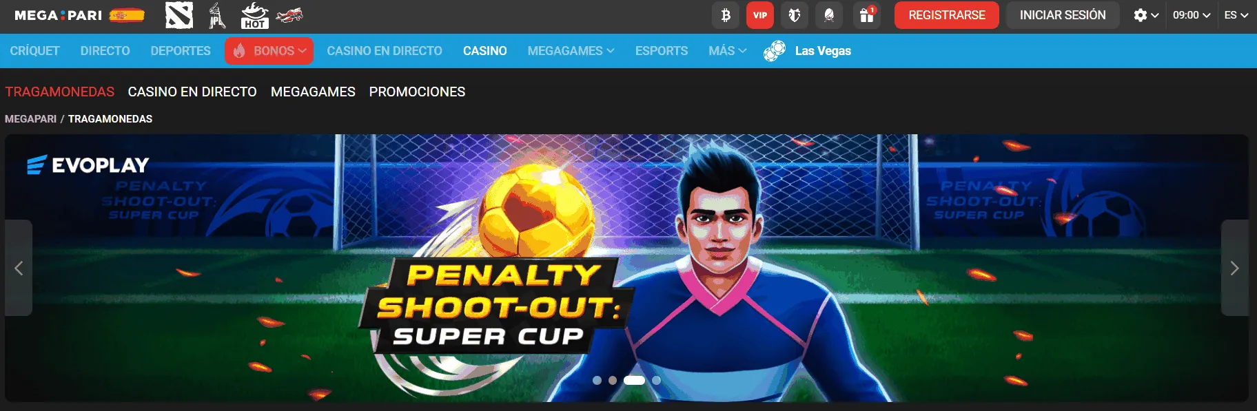 Página principal del casino Megapari