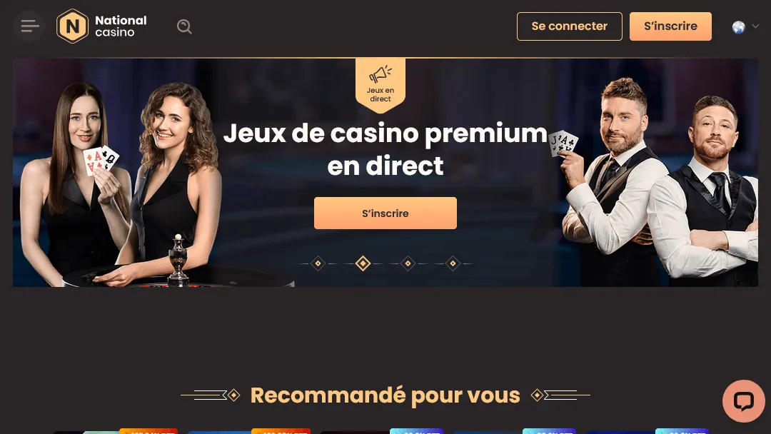 Bannière de casino en direct premium sur National Casino