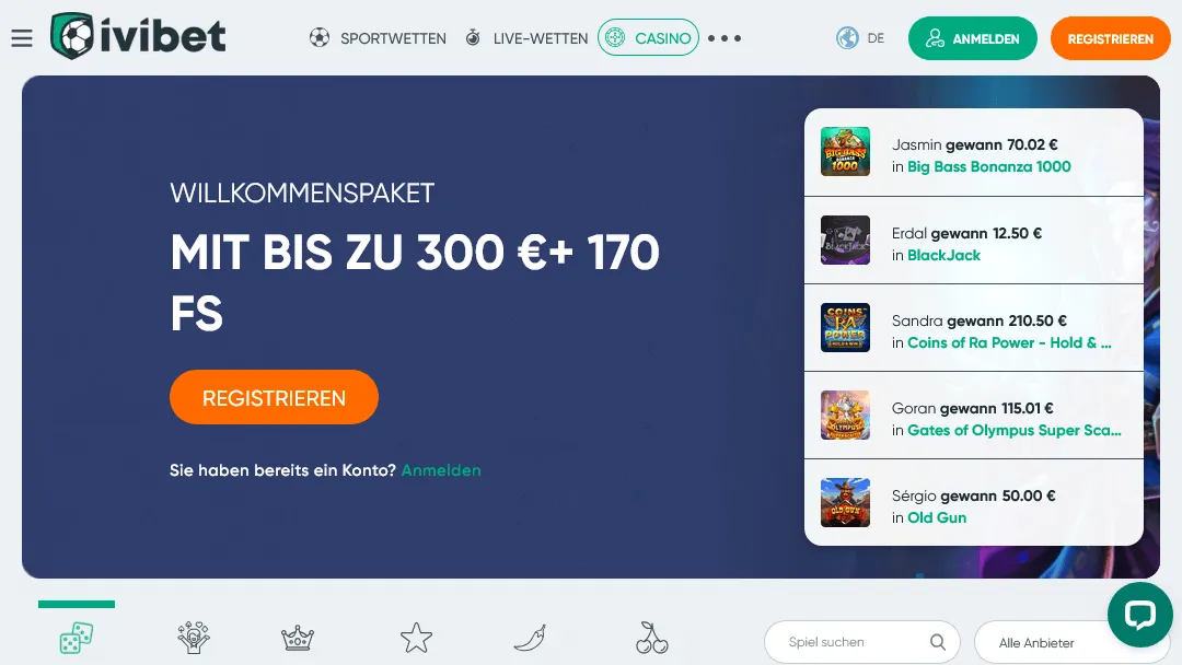 Ivibet – Willkommensbonus und Online Casino Angebote Ivibet Homepage mit Willkommenspaket