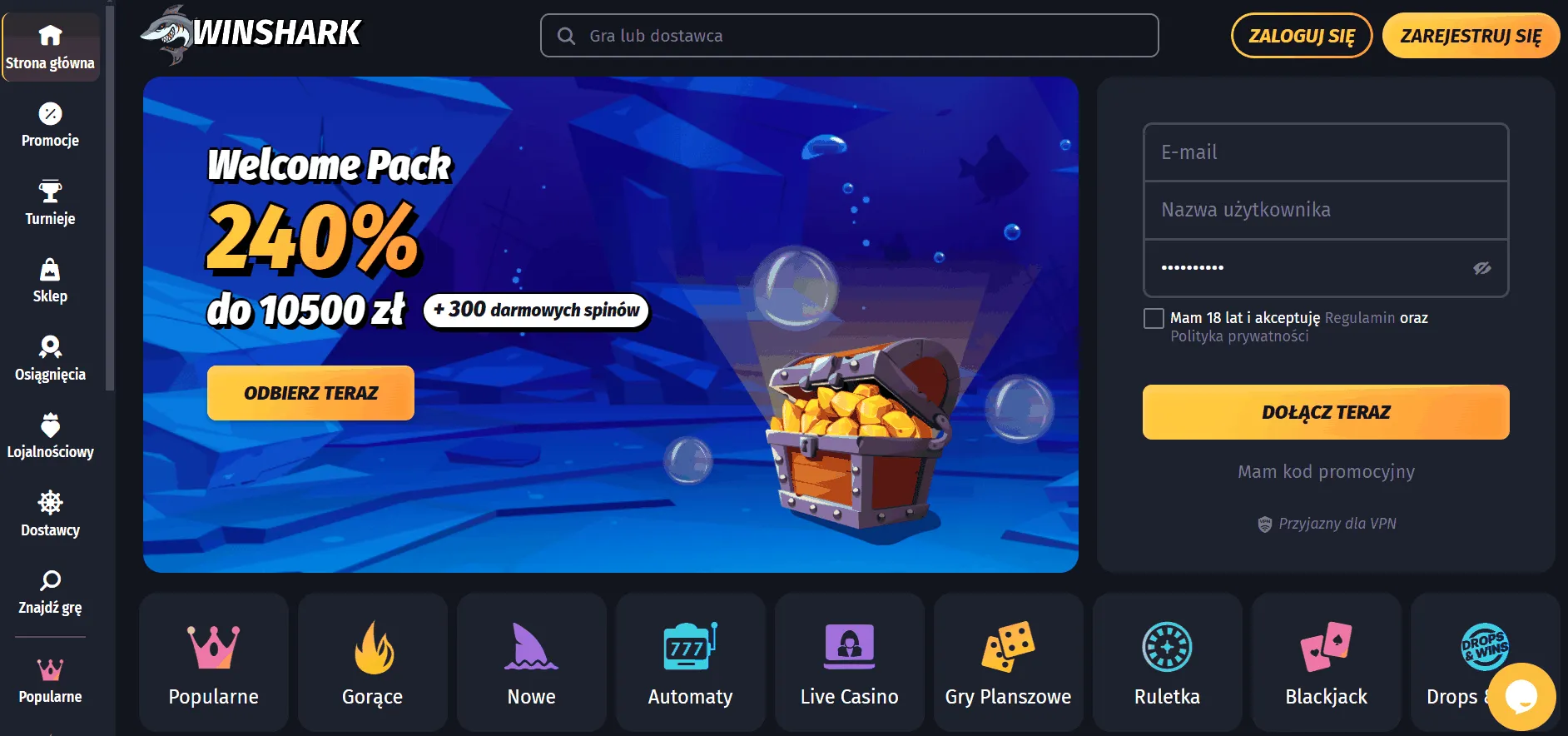 Kasyno Winshark z Paysafecard