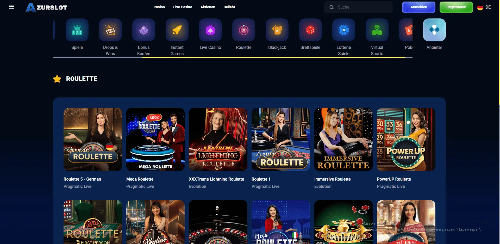 Roulette – Spielauswahl Azurslot Azurslot beliebten Varianten wie German Roulette