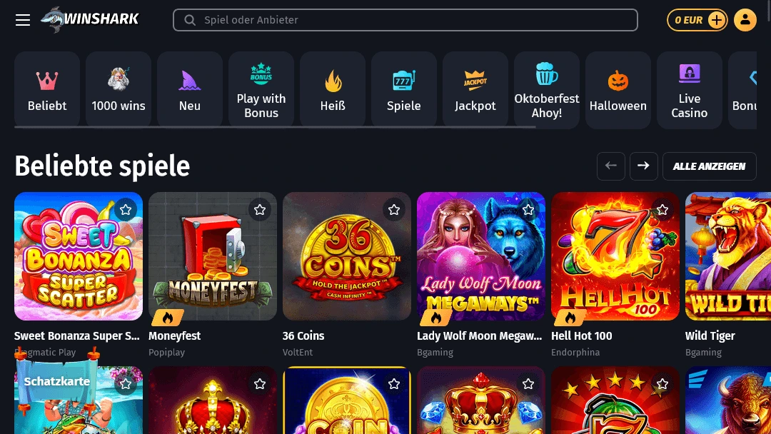 Winshark Casino Beliebte Spiele