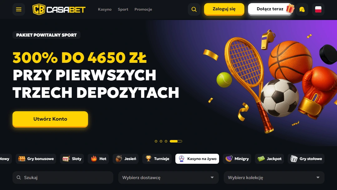 Baner sportowego pakietu powitalnego w kasynie CasaBet