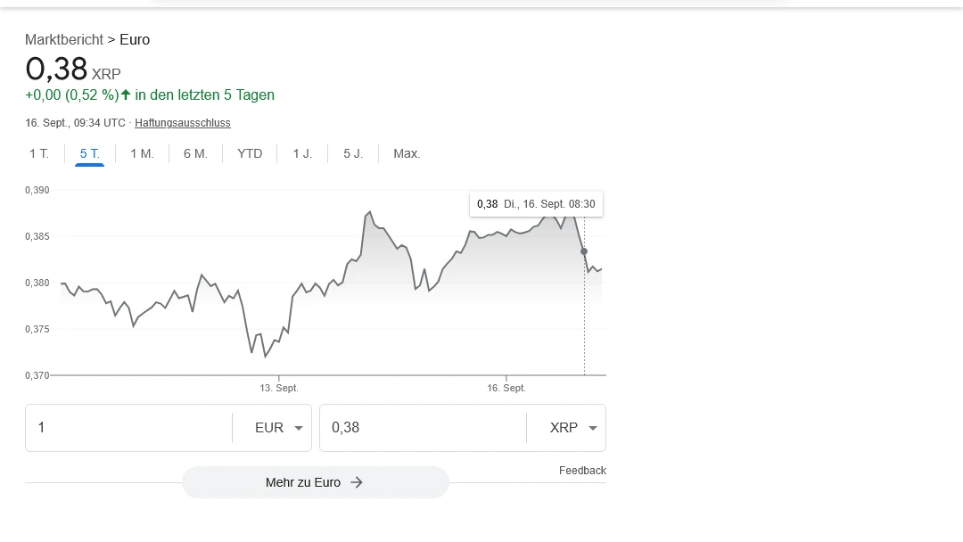 Aktueller Wechselkurs in der Google Search