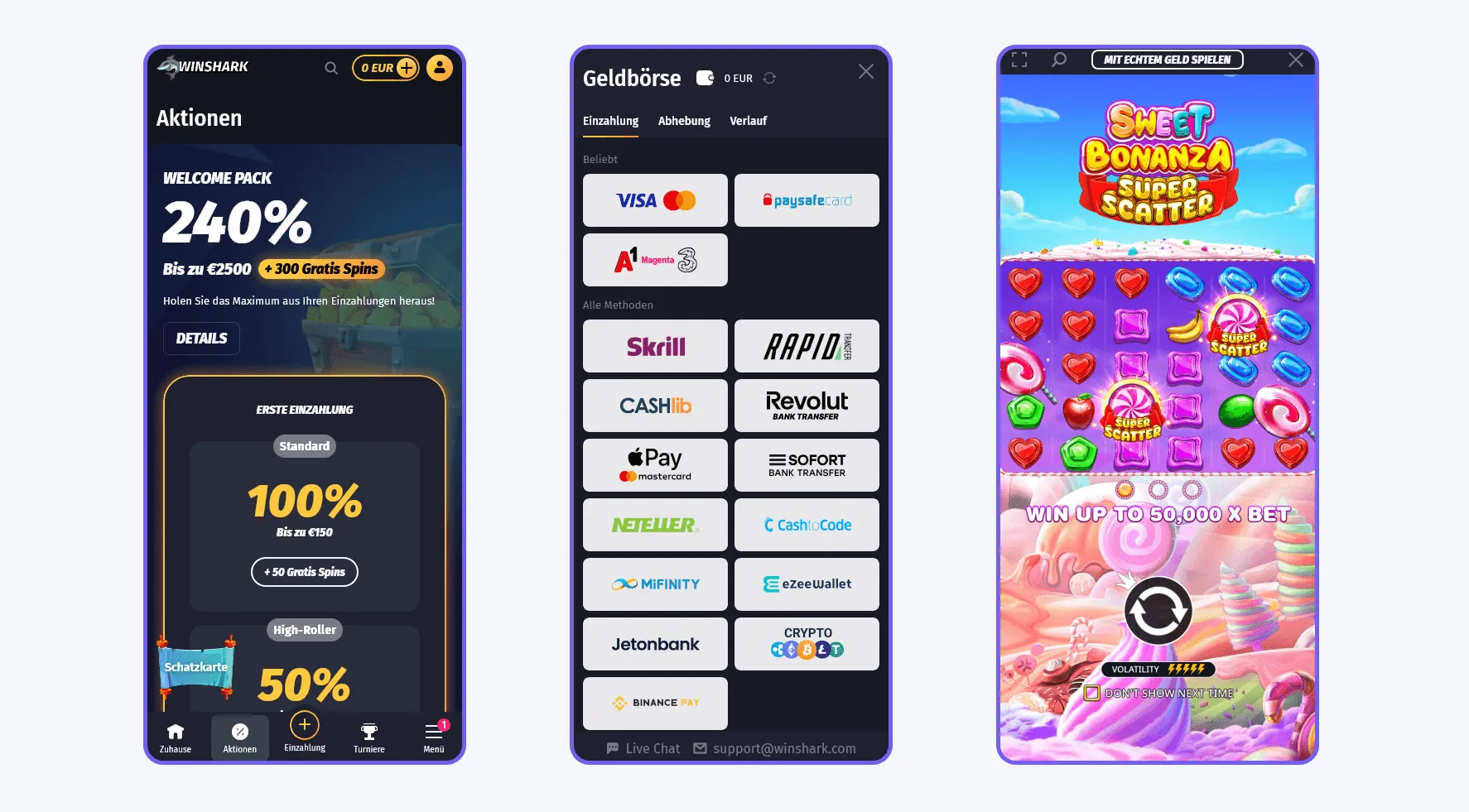Winshark Mobile Casino – Aktionen, Einzahlungen und Spiele Winshark Mobile Casino Oberfläche