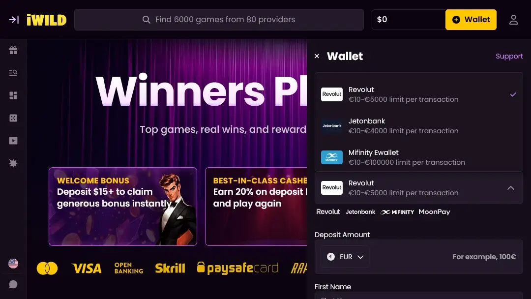 online banking in iWild Casino