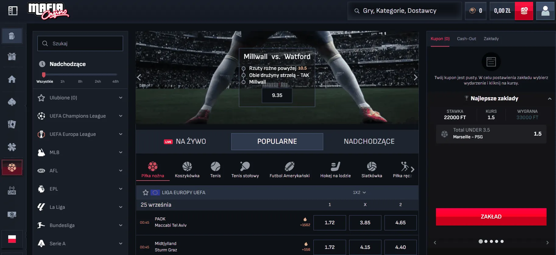 Zakłady sportowe w Mafia kasyno