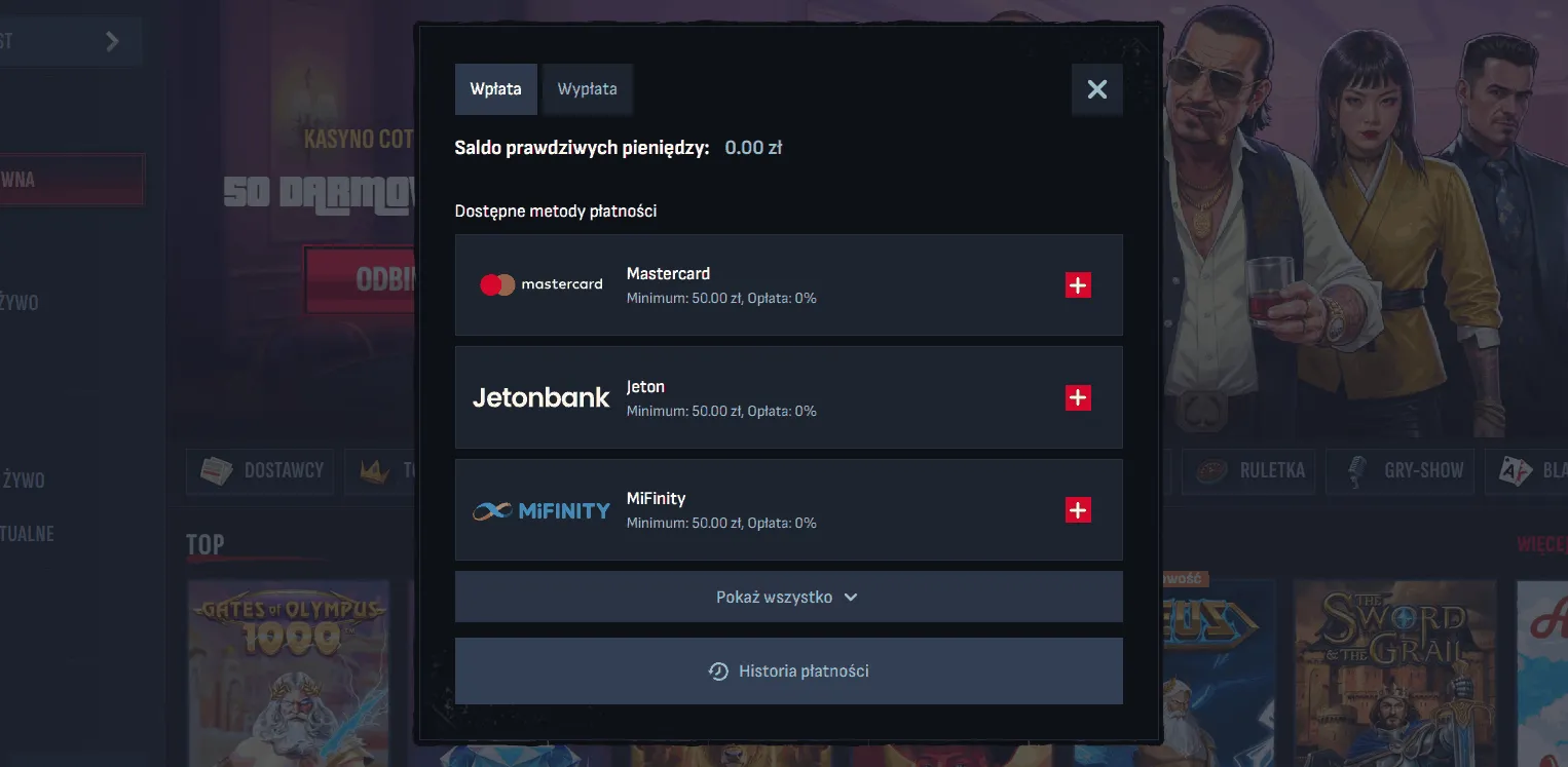 Wpłata w Mafia kasyno