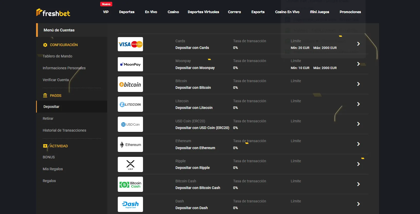 Alternativas a Bizum en Freshbet casino Freshbet casino con alternativas a Bizum