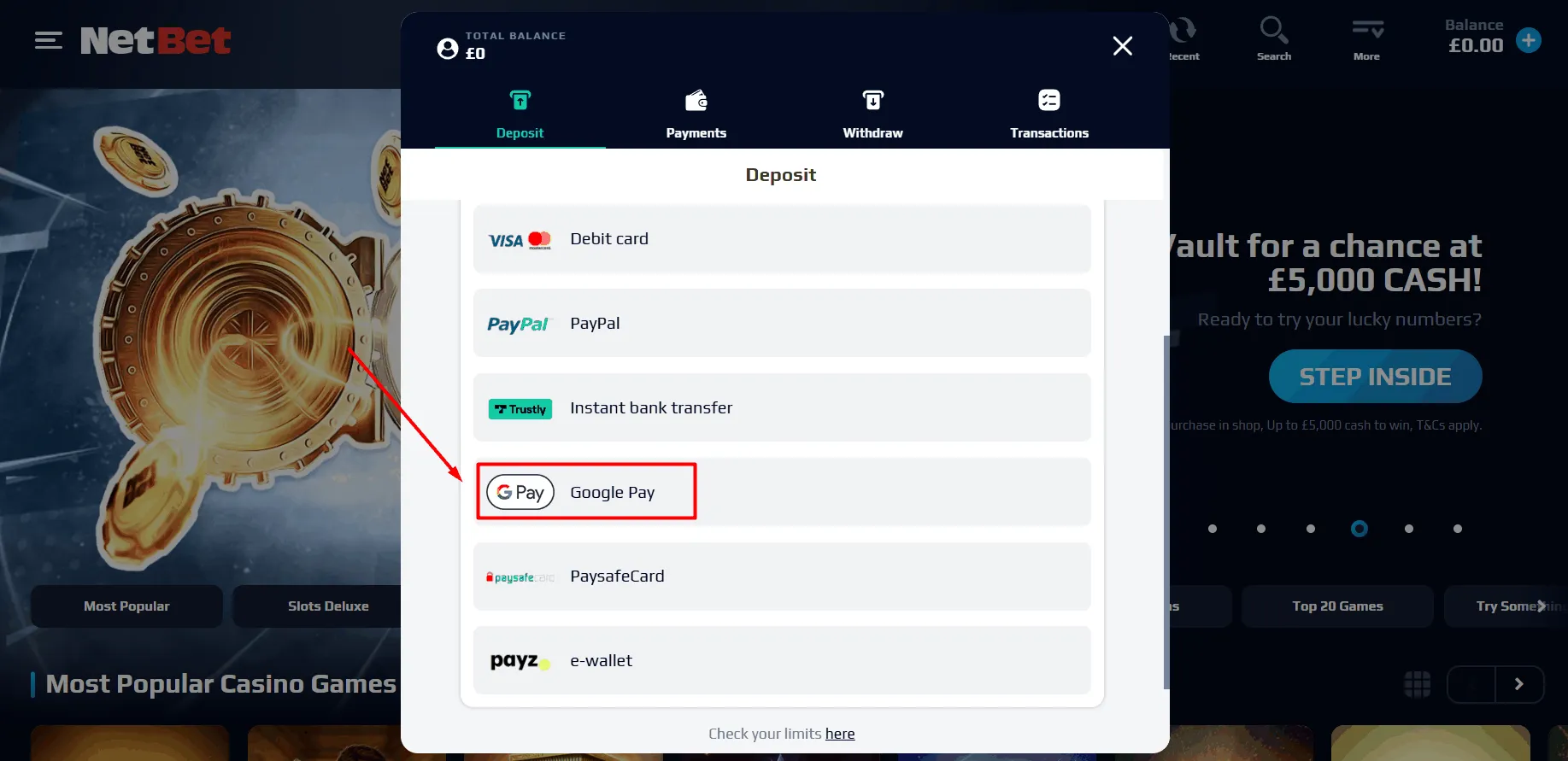 NetBet Casino with Google Pay