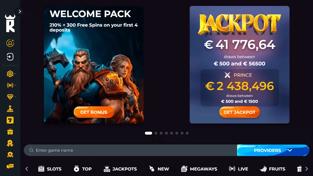 Rakoon Casino welkomstpakket: 210% + 300 gratis spins en jackpots Rakoon Casino welkomstpakket en jackpot scherm