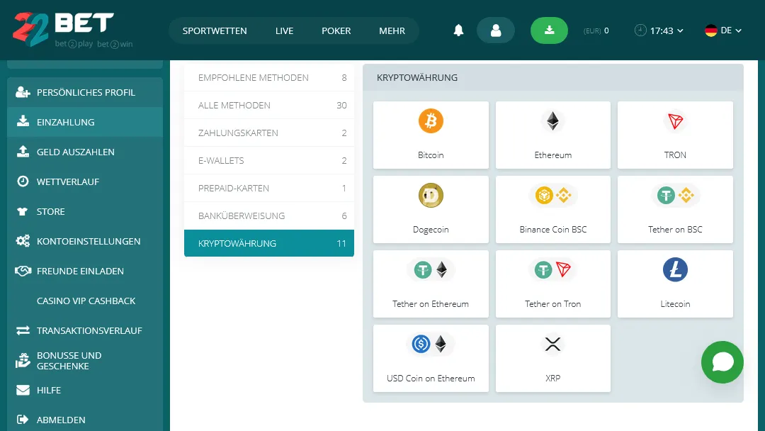 Kryptowährungen als Einzahlungsmethode bei 22Bet Zahlungsoptionen mit Kryptowährungen im 22Bet
