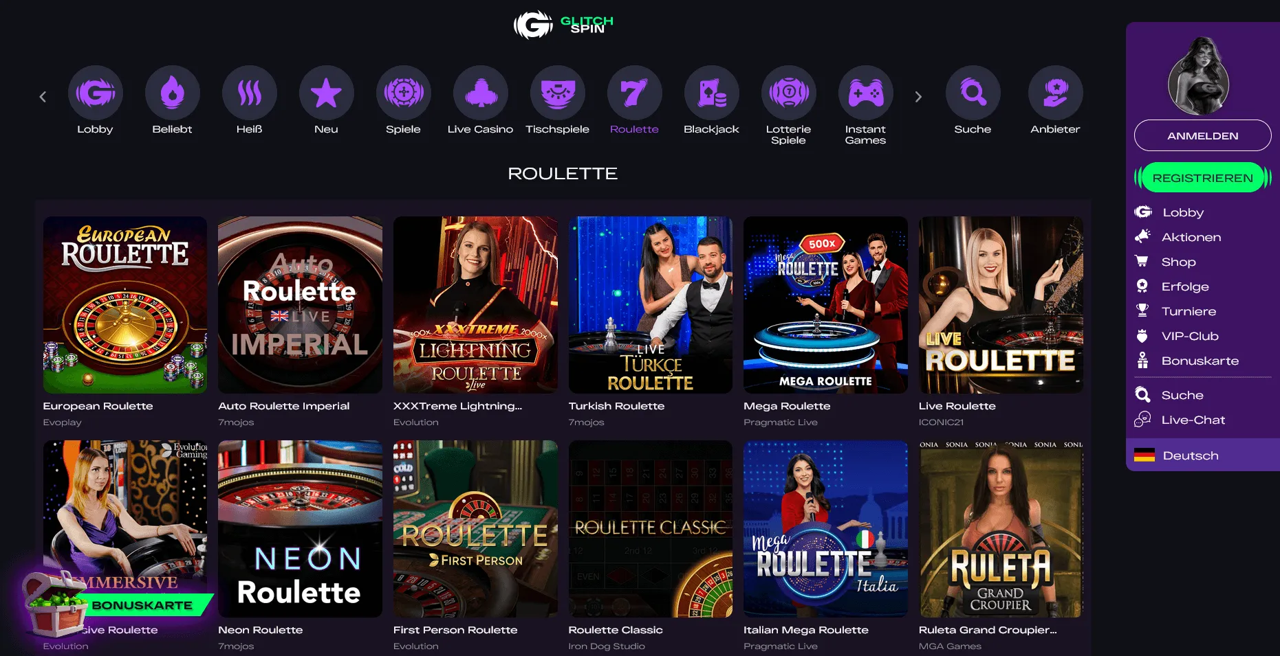 Glitchspin Casino Roulette Roulette-Spiele im Glitchspin Casino