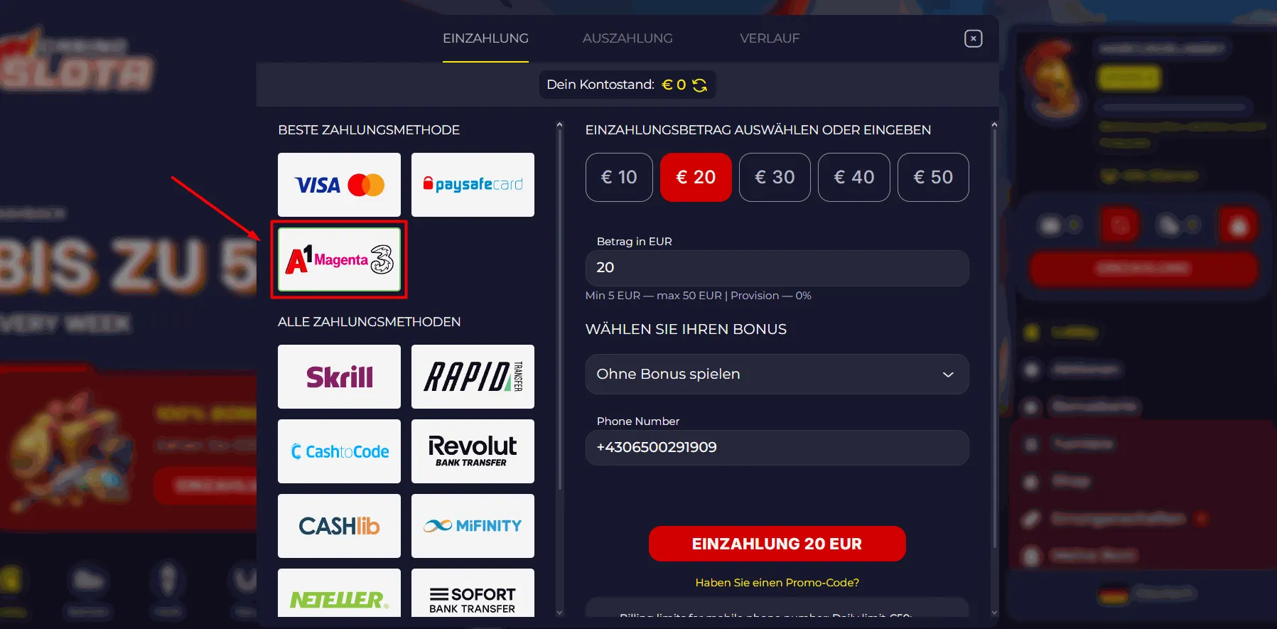 Mit Handyrechnung bezahlen im Slota Casino Slota Casino Handyrechnung bezahlen