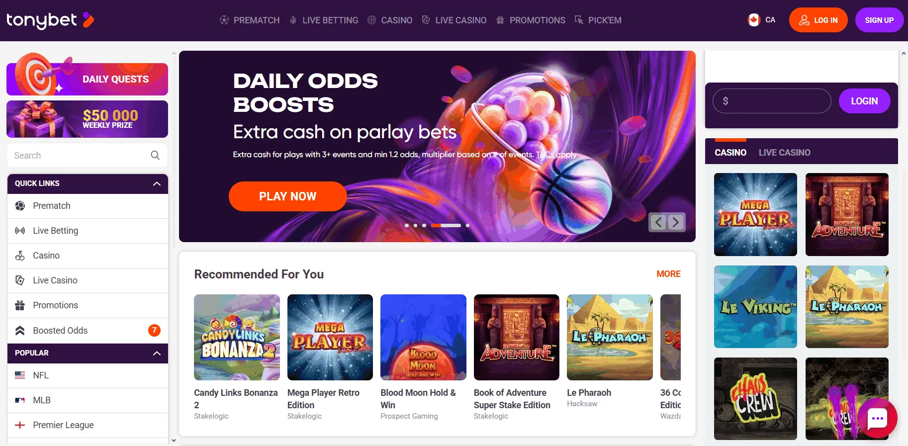 Tonybet Interac Online Casino