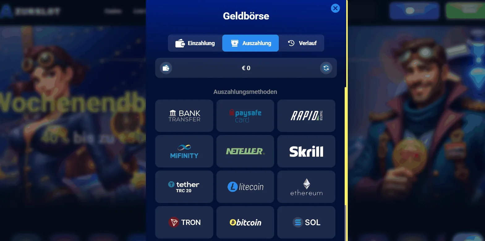 AzurSlot Casino Auszahlungsoptionen Auszahlung bei AzurSlot Casino