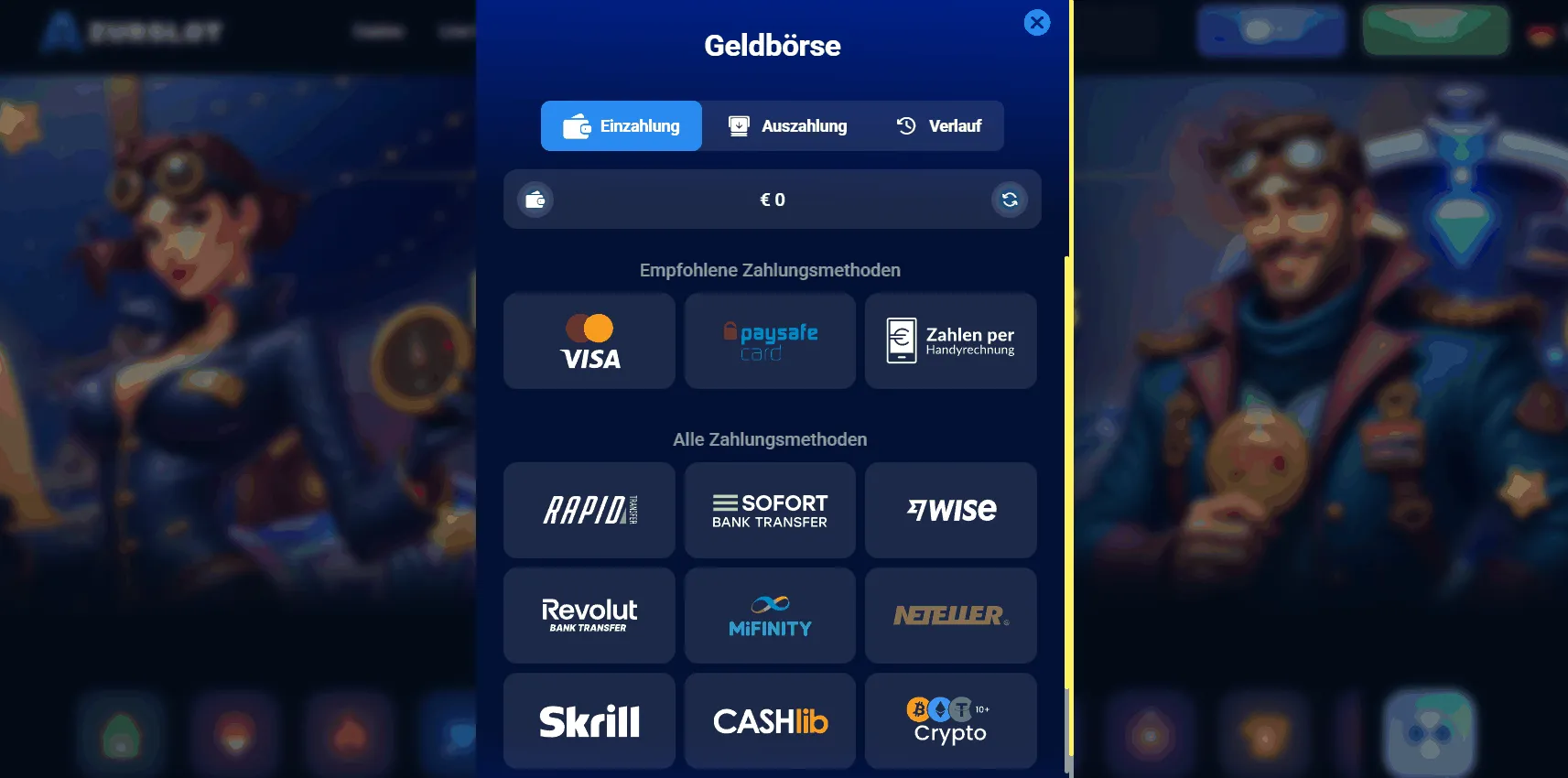 AzurSlot Casino Einzahlungsoptionen Einzahlung bei AzurSlot Casino