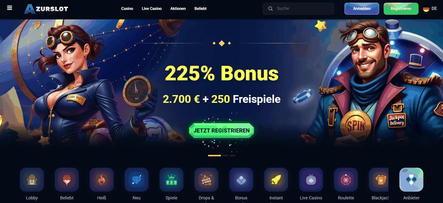 AzurSlot Casino Spielerlobby Lobby von AzurSlot Casino