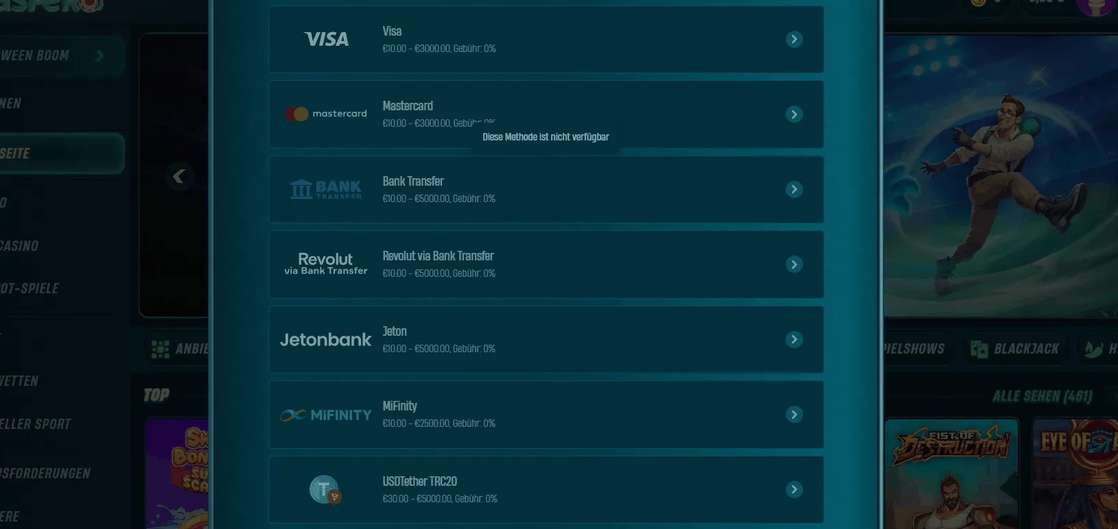 Auszahlung bei Caspero Casino