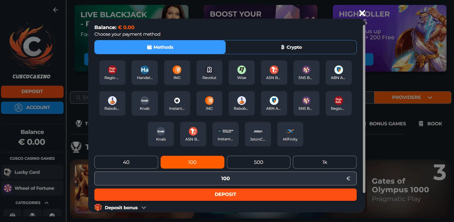 Cuscocasino stortingsopties Cuscocasino betaalopties