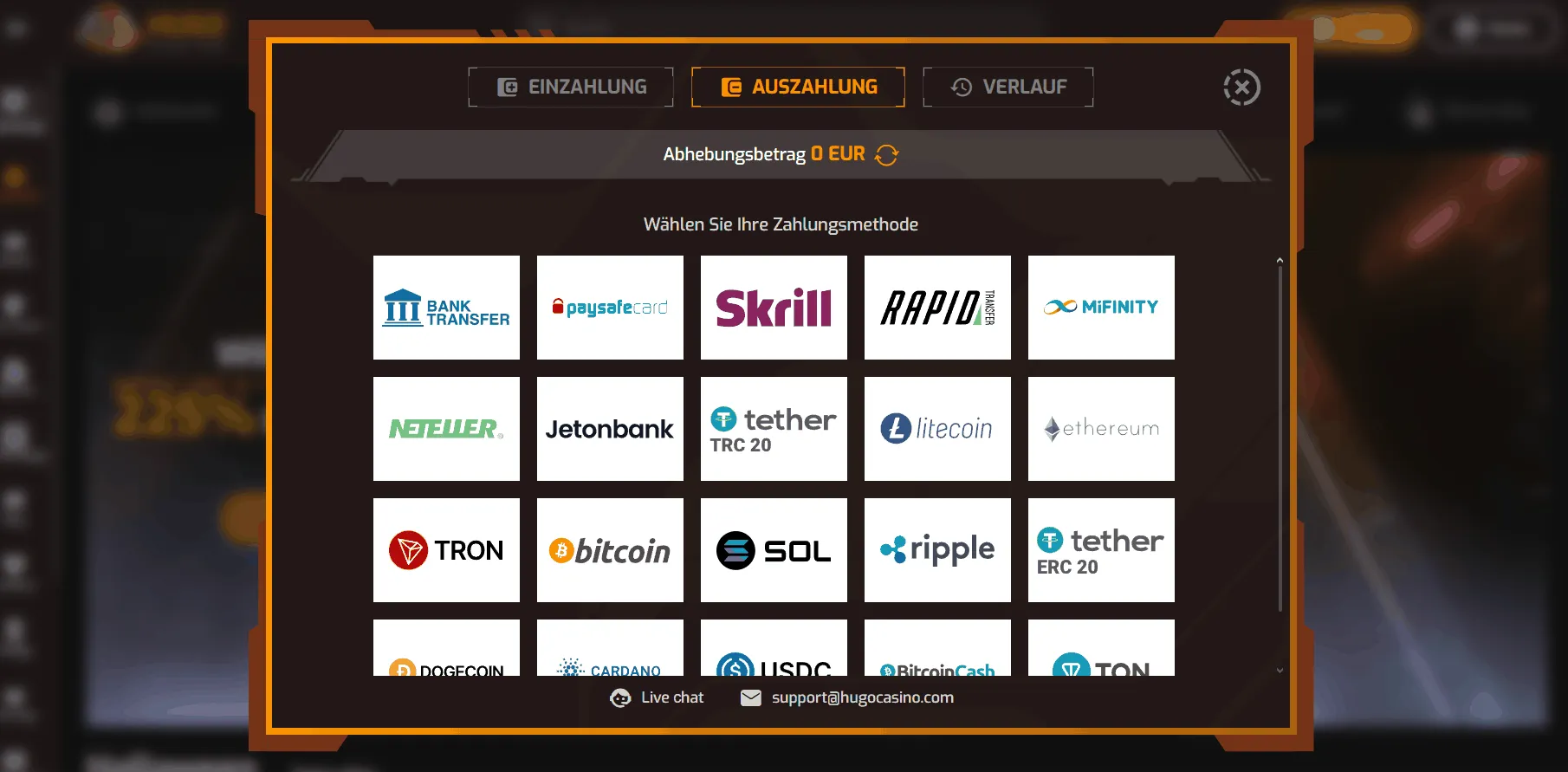 Hugo Casino Auszahlungsoptionen Auszahlung bei Hugo Casino