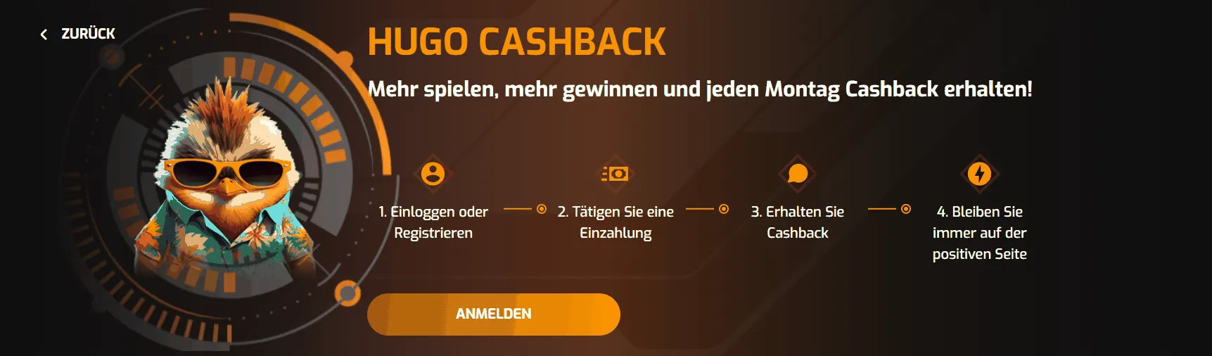 Cashback-Angebot im Hugo Casino Cashback von Hugo Casino