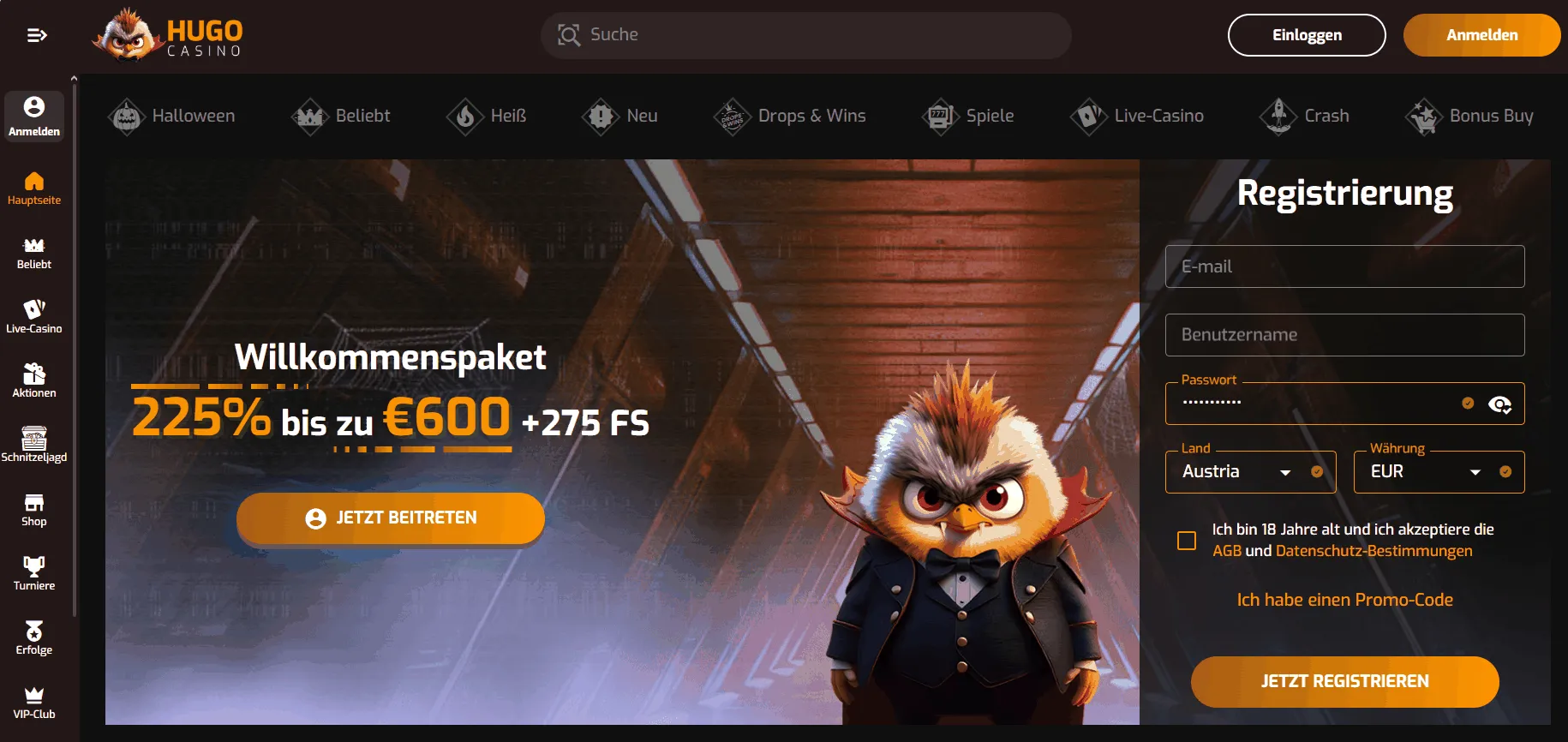 Hugo Casino Spielerlobby Lobby von Hugo Casino