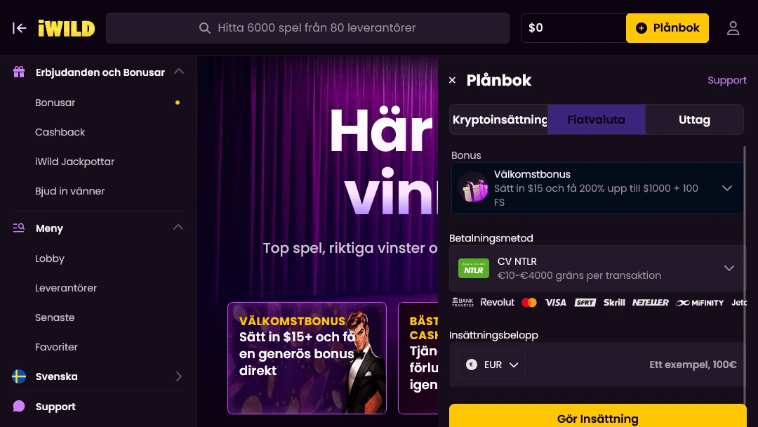 Skärmdump av iWild Casino-plånbok