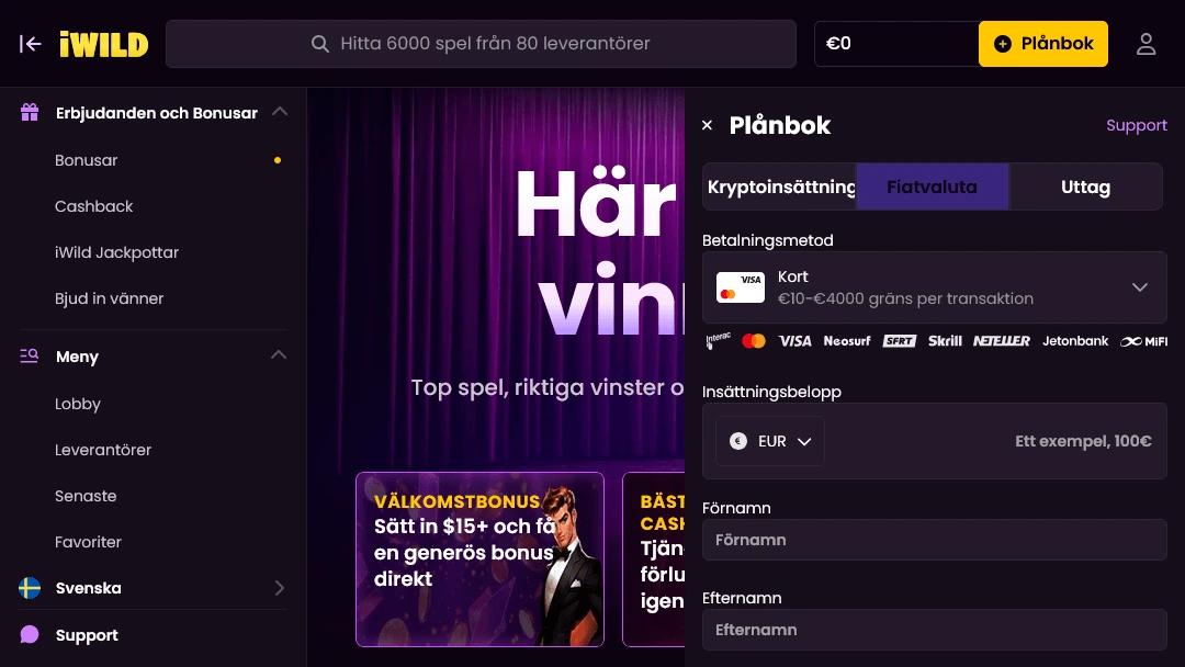 iWild Casino plånbok med Visa insättning