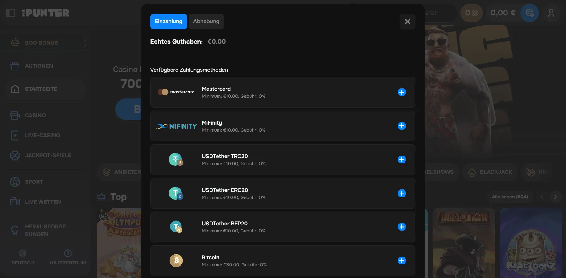 Einzahlung bei MrPunter Casino