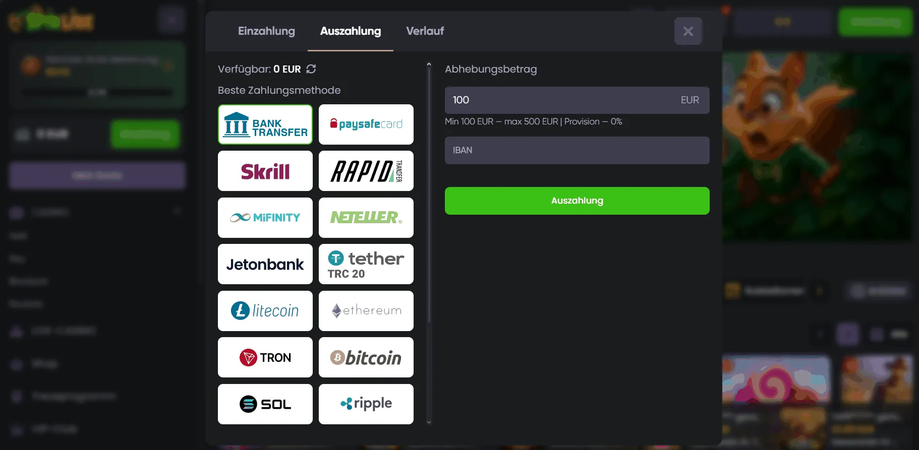 Spinline Casino Auszahlungsoptionen Auszahlung bei Spinline Casino