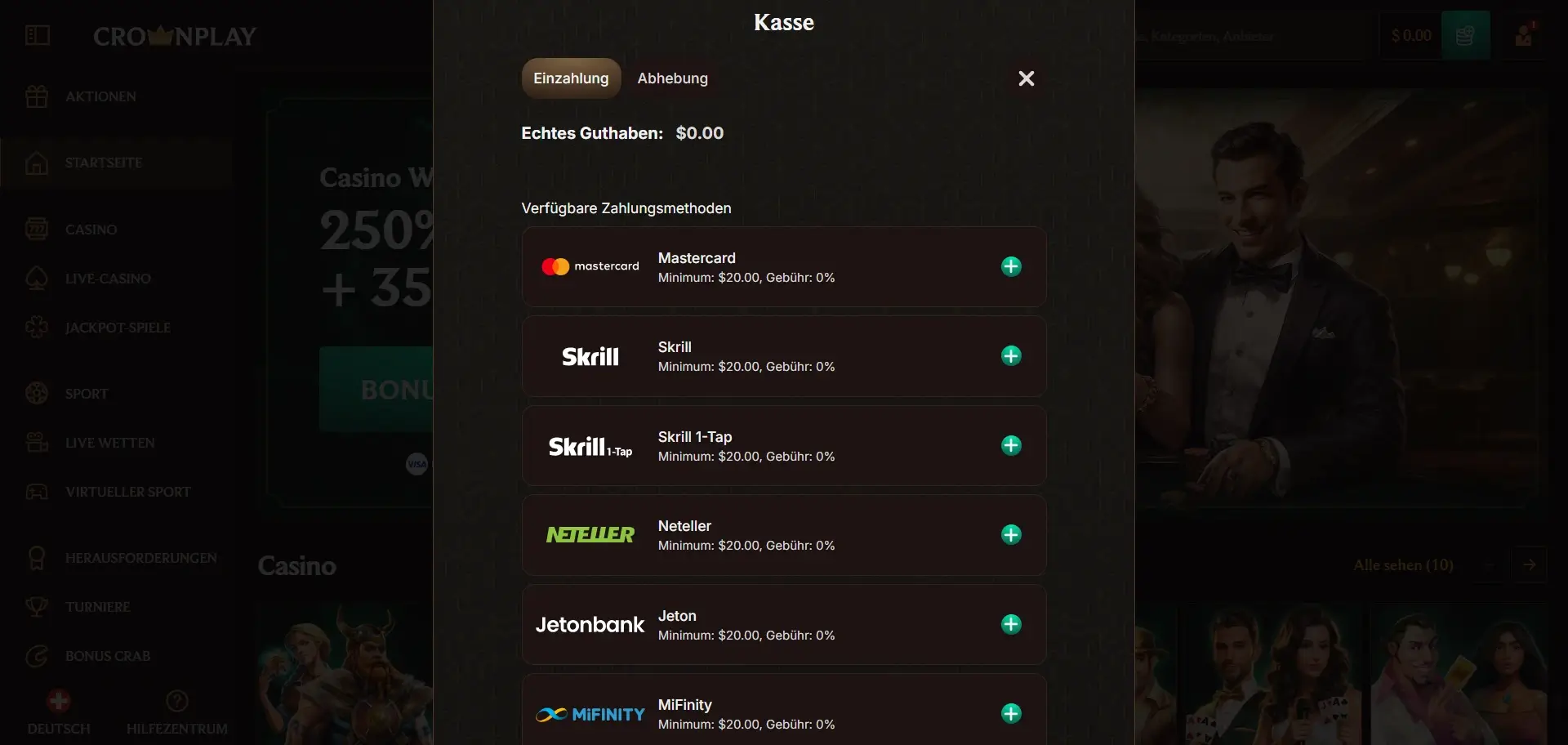 Einzahlungsoptionen im Crownplay